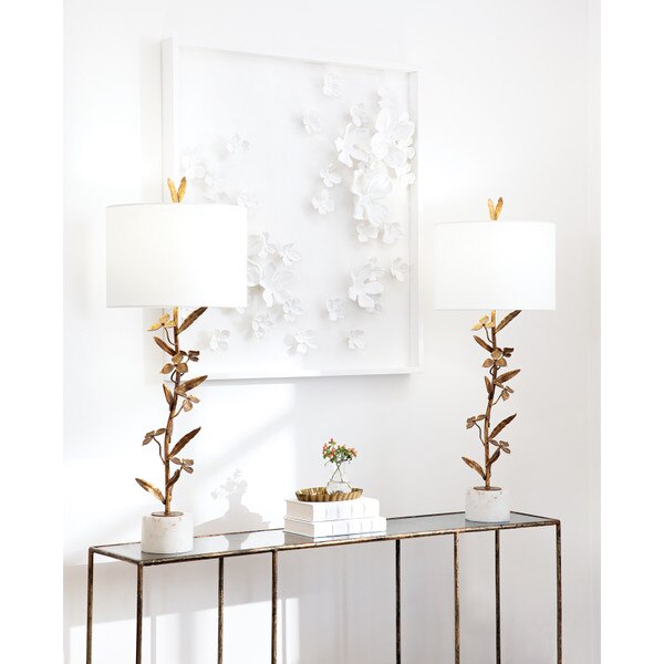 Console table with two buffet lamps